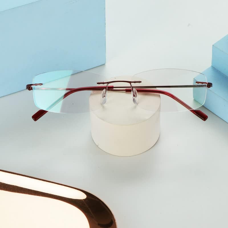 LifeArt Blue Light Blocking Glasses, Computer Reading Glasses, Anti Blue Rays, Reduce Eyestrain, Rimless Frame Tinted Lens with diamond, Stylish for Men and Wowen (Red, No Magnification)