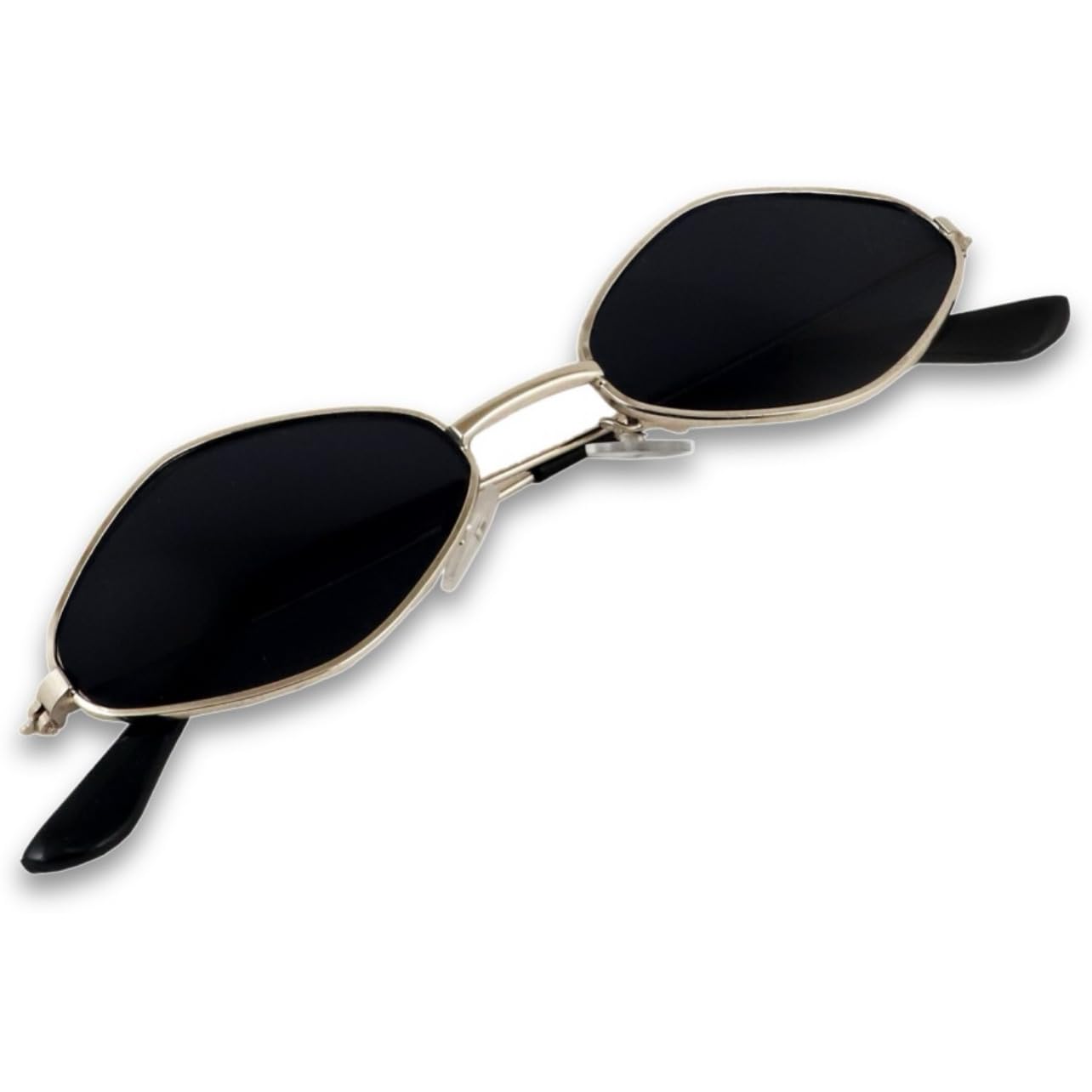 ARICKSUnisex-adult Vintage Diamond Shape Cateye Non-Polarized Sunglasses Small Metal Frames Designer Black Aesthetic Glasses (Small)