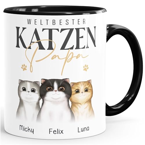 SpecialMe® Tasse Katzen-Papa personalisiert mit bis zu 3 Katzenfiguren und Wunschnamen Geschenke zum Vatertag Weiss-innen-schwarz standard