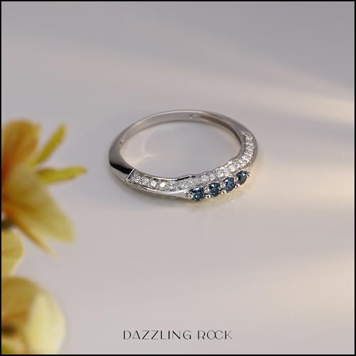 Dazzlingrock Collection 0.50 Cttw 14k Round Blue And White Diamond Anniversary Wedding Stackable Band, Solid White Gold2