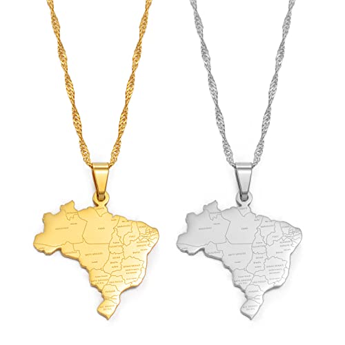 UBBVPKY Mode Collier Carte - Brésil Carte Pendentif Collier Contour De Pays Style Ethnique Hip Hop Bijoux, Nom De La V
