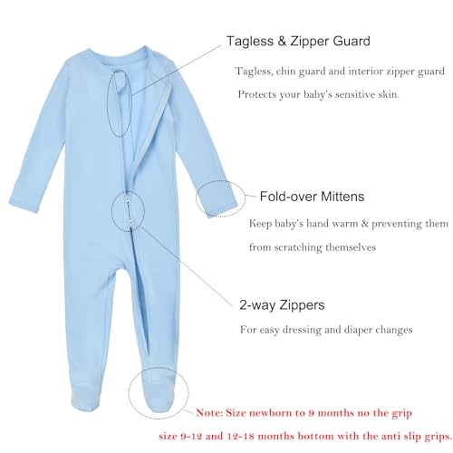 Image of Aablexema Baby Footie Pajamas with Mittens - 3Pcs Infant Cotton Footed One Piece Sleepwear Outfits