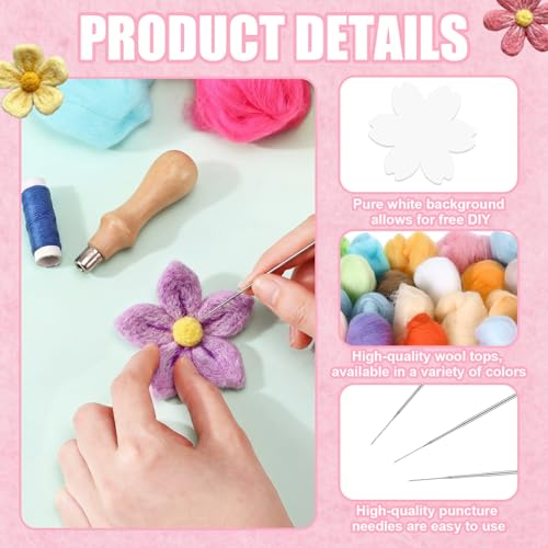 Image of HunnmingRe 32 Set Needle Felting Kits Needle Felting Supplies for Beginner Include Wool Roving Pad and Needles for DIY Home Decoration Art Craft(Flowers)