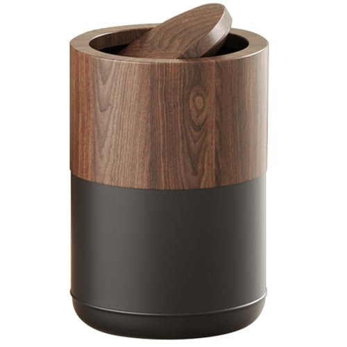 Image of 3.1 GAL Modern Metal Trash Can with Realistic Wood Texture,Built-in Bag Holder,Flip Lid,Small Bathroom Garbage Can for Bathroom,Home,Office,Living Room (3.1gal Swing lid)