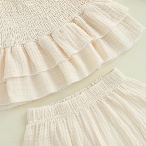 Image of Thorn Tree Toddler Girl Clothes Summer Ruffle Hem Sleeveless Stretchy Top Casual Shorts Cotton Line Outfits