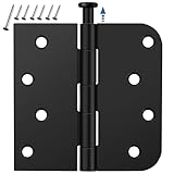 3 Pack Matte Black Door Hinges 4 Inch, Exterior Door Hinges with 5/8' Radius & Square Corners, Removable Pin, Perfect for Heavy-Duty Front & Back Door, Anti-Rust & No Squeaks