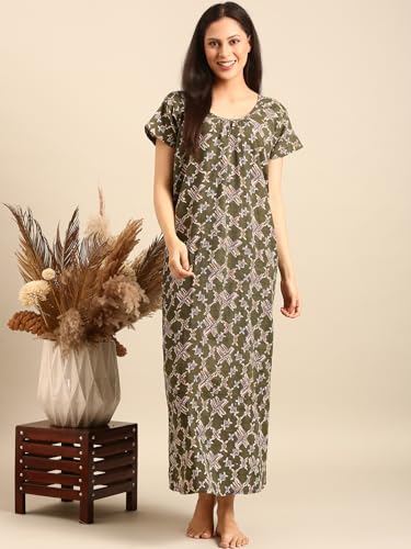 Image of Rupa Jon Aishwarya Women Full Length Printed Nighty in Premium Cotton Blend Fabric, Night Dress, Maxi Nighty for Comfortable Everyday Wear, Free Size