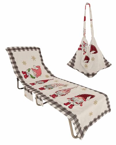 Christmas Beach Chair Towel Covers for Chaise Lounge with Side Pocket, Soft Plush Pool Towels Cover for Patio Sunbathing Outdoor 29''x85'' Xmas Pinr Tree Country Rustic Buffalo Plaid