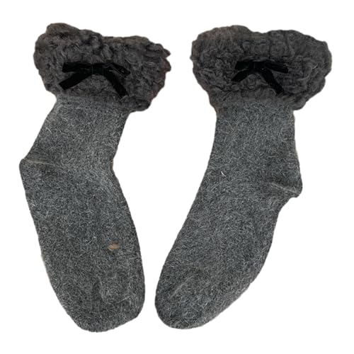 SELVFZ Calcetines con volantes para mujer, con lazo de ballet, calcetines de tobillo para mujer, calcetines de tubo medio dulce, Lolitas, medias sueltas, botas finas, gris oscuro, Altoa única