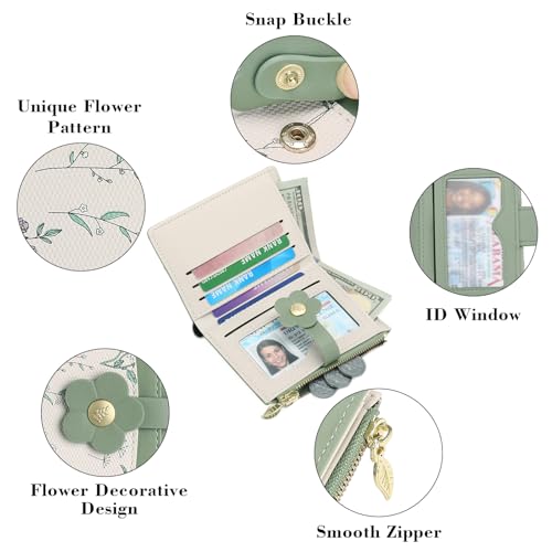 Image of GAEKEAO Small Wallets for Women RFID Blocking Bifold Floral Vegan Leather Wallet Card Holder with ID Window & Zipper Pocket