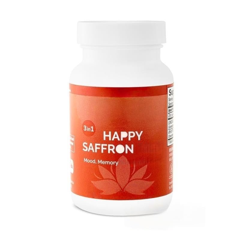 Happy Saffron - Végétalien, sans gluten, stimule l'énergie et l'humeur, soutient la santé des yeux et du cœur