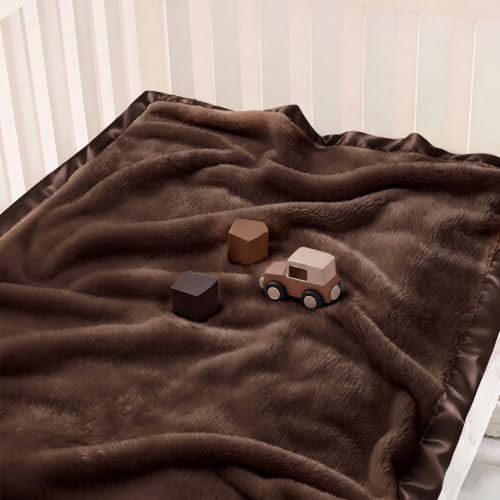Image of Pro Goleem Fleece Baby Blanket with 2 Inch Satin Trim Soft Anti-Static Plush Blanket for Boys and Girls Christmas Baby Gifts for Babies 30''x40'',Brown