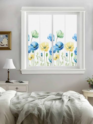 Vinilo para ventana opaco con flores acuarela azul y amarillo 18x40 pulg miniatura 2