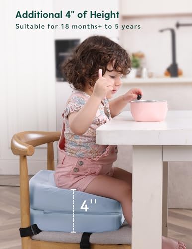 Image of Babelio 2-in-1 Ergo-Designed Booster Seat for Kitchen Chair, Promote Proper Upright Posture, Toddler Booster Seat for Dining Table, Removable & Washable Cover, Suitable for 18 Months to 5 Years, Blue