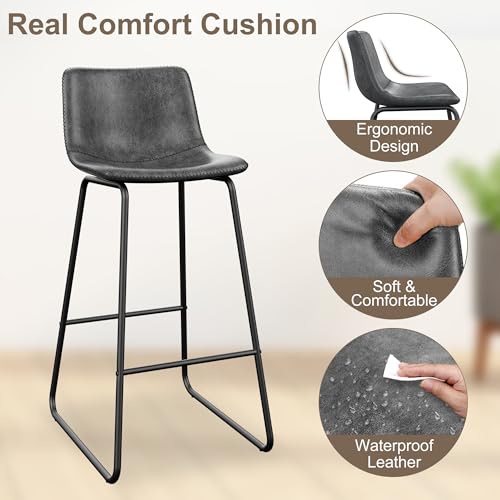 Image of REONEY Bar Stools Set of 2, 30 inch Urban Faux Leather Counter Stools, Grey