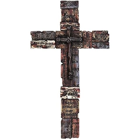 Beautiful Wall Cross with Inspirational Sayings, Realistic Wood Texture with Faux Iron Cross in Center Cover