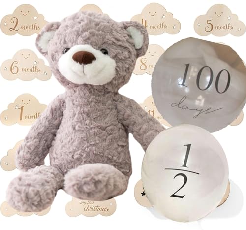 JP-SAKURA 【正規品】 撮影セット付 ファーストトイ くま ハーフバースデー 100日祝い マイベビーリスト ぬいぐるみ 贈り物 ギフト 出産祝い (くま（木札+風船付）)