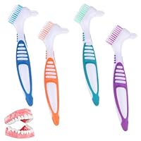 Prothesenzahnbürste,4 Stück Doppelseitige Prothesenreinigungsbürsten,Zahnbürste Für Zahnspange,Tragbare Prothesenreinigungsbürsten,Zahnbürste Mit Mehrschichtigen Für Reinigung Falscher Zähne(4 Farben)
