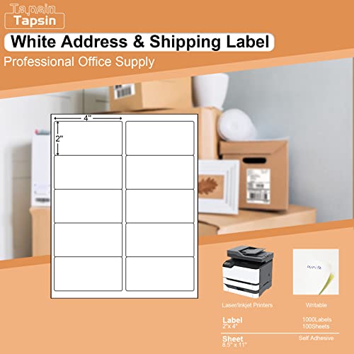 Étiquettes autocollantes laser/jet d'encre 5,1x10,2 cm - Lot de 100 feuilles blanches