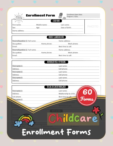 Childcare Enrollment Forms: Daycare Intake & Registration Record Book | Track Family Info, Emergency Contacts, Health Details & Fees | Up to 60 Children