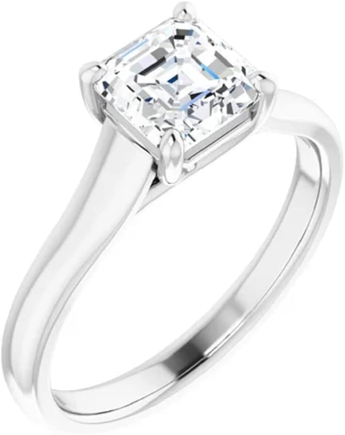 10K Solid White Gold Handmade Engagement Ring 1.0 CT Asscher Cut Moissanite Diamond Solitaire Wedding/Bridal Rings for Women/Her Proposes Rings
