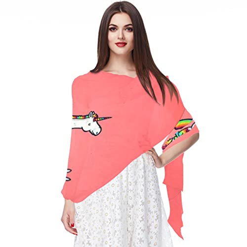 Foulard rose licorne en mousseline pour femme Châle long multicolore