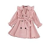 IZYJOY Toddler Baby Girl Fall Trench Coat Double Breasted Ruffle Trim Belted Winter Long Sleeve Casual Windbreaker Jacket (Pink, 18-24Months)