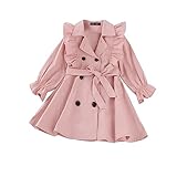 GLIGLITTR Toddler Baby Girl Fall Double Breasted Ruffle Trim Belted Trench Coat Winter Long Sleeve Casual Windbreaker Outerwear (Pink, 5-6X)