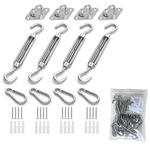 HOMPER Kit de Fixation pour auvent de Jardin, Triangle et carré, rectangulaire, Accessoires de Fixation de Voile d'ombrage en Acier Inoxydable Robuste