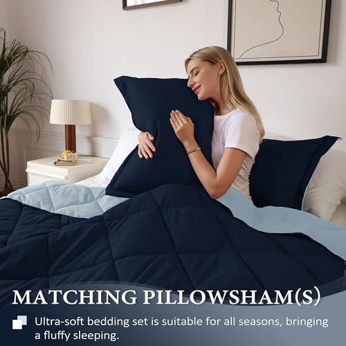 Image of downluxe California King Comforter Set - Blue and Sapphire Cal King Comforter Set, Soft Bedding Sets for All Seasons - 3 Pieces - 1 Comforter (104 inchx96 inch) and 2 Pillow Shams(20 inchx36 inch)