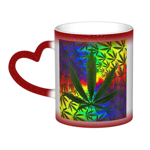 Keramiktasse für Kaffee, Milch, Tee, Keramik, wärmeempfindlich, Farbwechsel, Kaffeetassen, Trippy Weed, Grunge Rastafari, Neuheit, Galaxie, Teetasse für Büro, Zuhause, Morgen, Getränke, Valentinstag,