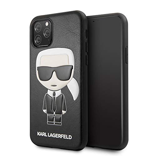 Karl Lagerfeld PU Leather Case for iPhone 11 Pro with Ikonik Embossed Logo Hard Case Black Drop Protection Shock Absorption Case Officially Licensed