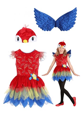 Disfraz de Loro Tropical para Niñas, incluye alas y tocado