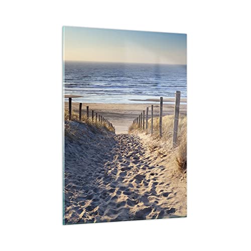 Moderne Impression sur Verre mare spiaggia duna Image Tableau en Verre Decoration Murale 50x70cm Deco Salon Chambre Cuisine Vertical Petit Tableaux Decoratifs Muraux Art...