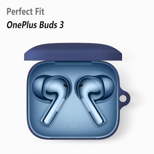 Image of LIRAMARK Silicone Cover Case with Carbiner Compatible with OnePlus Buds 3 (Blue)