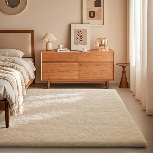 Ophanie Area Rugs for Bedroom, Christmas Upgrade Non-Slip Ivory Fluffy Soft Shag Living Room Carpet,...
