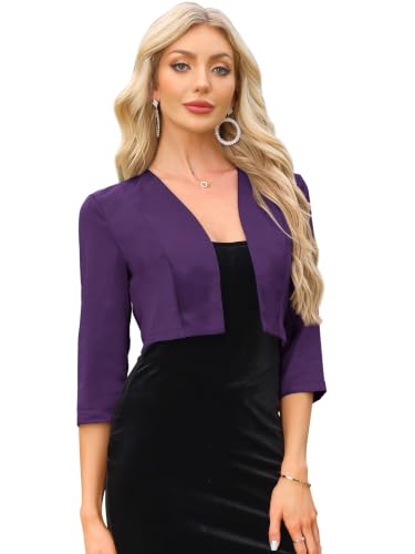 Image of Allegra K Satin Cardigan for Women's 3 /4 Sleeve Open Front Cropped Office Work Bolero Shrug