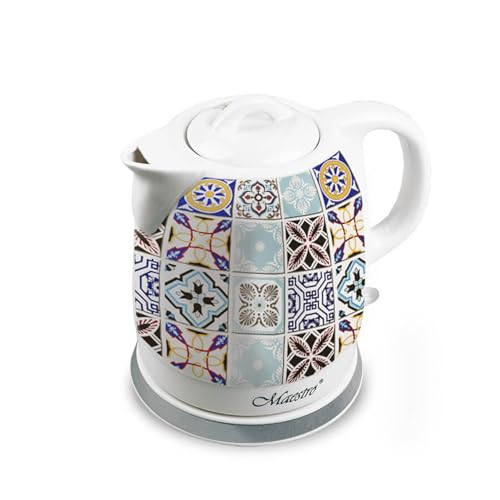 Maestro MR-066-Porto bouilloire en céramique 1,5 L 1200 W design élégant sans fil HOLIDAY IN PORTO Azulejos Base pivotante 360° indicateur de niveau d'eau