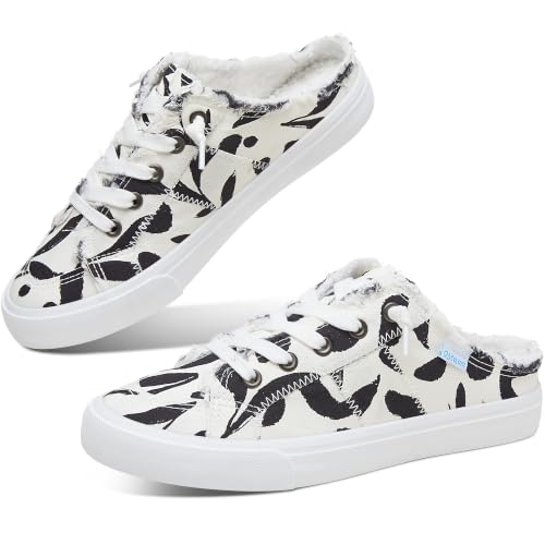 Image of Obtaom Women Canvas Mules Memory Foam Clipper Fashion Sneakers Comfortable Slip-On Mule Backless Holiday Shoes