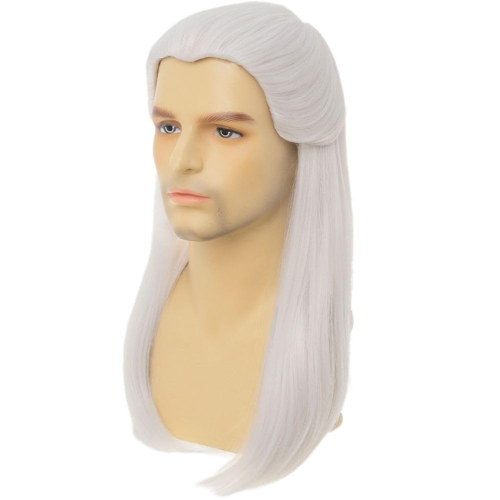Siudus White Straight Wigs for Men Cosplay Costume Male Wig Long White Straight Anime Hair Wig for Halloween Party Use - Image 3