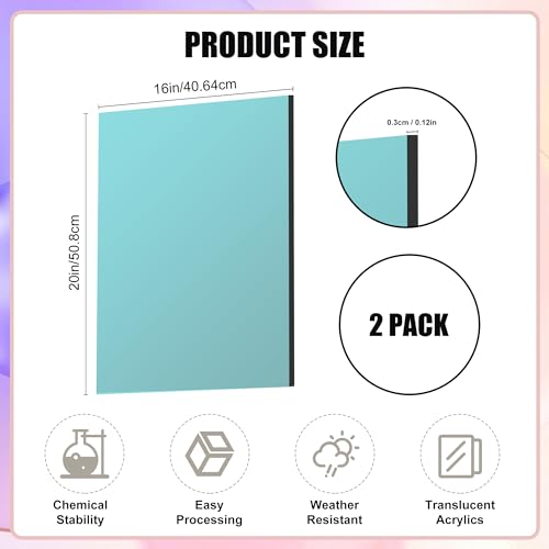 Image of Lesnlok Cyan Acrylic Sheets 1 /8 inch Thick 3mm 2 Pack 16 x 20 Clear Cyan Plexiglass Sheets,for Sign,Craft,Painting,Laser Cutting,DIY Display Projects (2, Cyan, 16 inchx 20 inch)