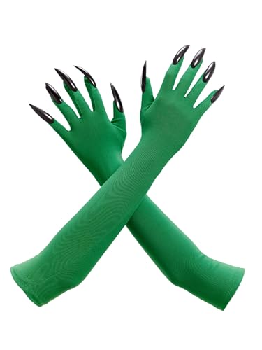 haikyuu Women Witch Green Gloves With Nail Evil Halloween Wizard Cosplay Party Costume(green one size)
