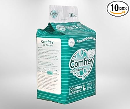 Comfrey Adult Diapers Large - 10's Disposable Hip Size 40inches to 55inches (Pack of 10)