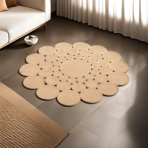 Dekorist Jute Teppich Rund, Boho und Ethno Look Teppich für Wohnzimmer, Schlafzimmer,...
