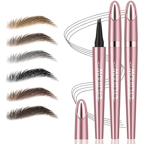2Pcs Microblading Eyebrow Pen, Long-Lasting Waterproof Eyebrow Pencil with 4-Fork-Tip for 3D Realistic Brow, Easily Create Natural Hair-Like Brow Last All-Day, Eye Brow Pencils for Women -Gray Cover