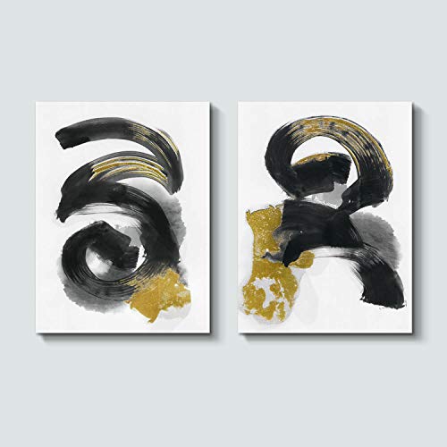 Abstract Modern Canvas Wall Art: Black and White Painting Print Artwork for Wall ( 12'' x 16'' x 2 Panels )