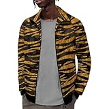 HUGS IDEA Tiger Stripes Print Men's Bomber Jacket Casual Fall Winter Stand Collar Raglan Sweatshirt Jacket and Coats Outwear with Pockets