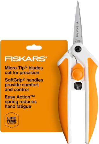 Image of Fiskars Micro-Tip Spring Assisted Scissors, Precision Cutting Stainless Steel Blades, Comfort Handle, Cut Details in Fabric, Sewing Scissors and Arts and Crafts Tools (Pack of 12)