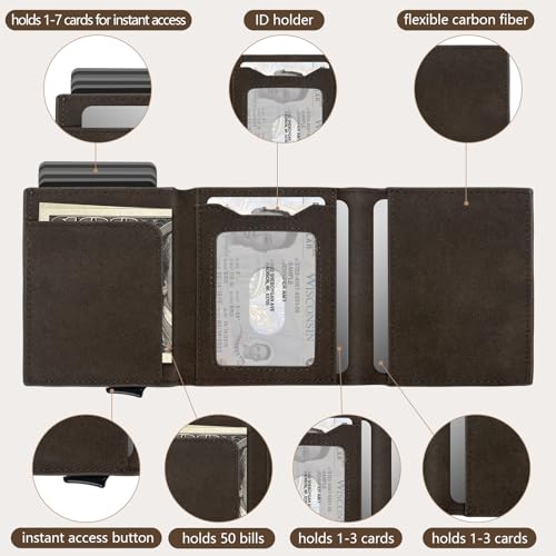 AirTag Wallet Card Holder for Mens, Secure Holder for Apple Air Tag, Pop up Card Case, Premium Genuine Leather, RFID Blocking, Minimalist Smart Slim 9-14 Card Capacity, ID Window, Cash Slot4