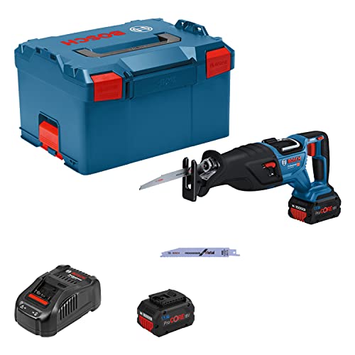 Bosch Professional scie sabre sans-fil BITURBO GSA 18V-28 (avec 2 batteries PROCORE de 5,5 Ah, chargeur GAL 1880, dans L-BOXX)
